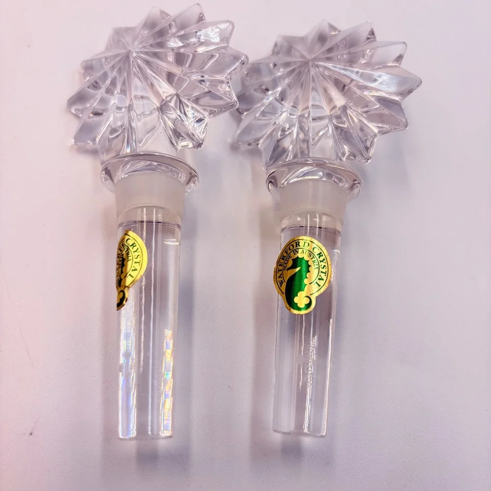 Waterford Crystal Sunburst Wine Bottle Stoppers Set of 2 Austria Star‎ NWOB
